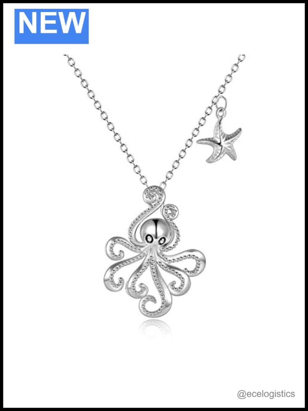 WINNICACA Sterling Silver Octopus Starfish Pendant Necklace 14k Gold Plated 18in